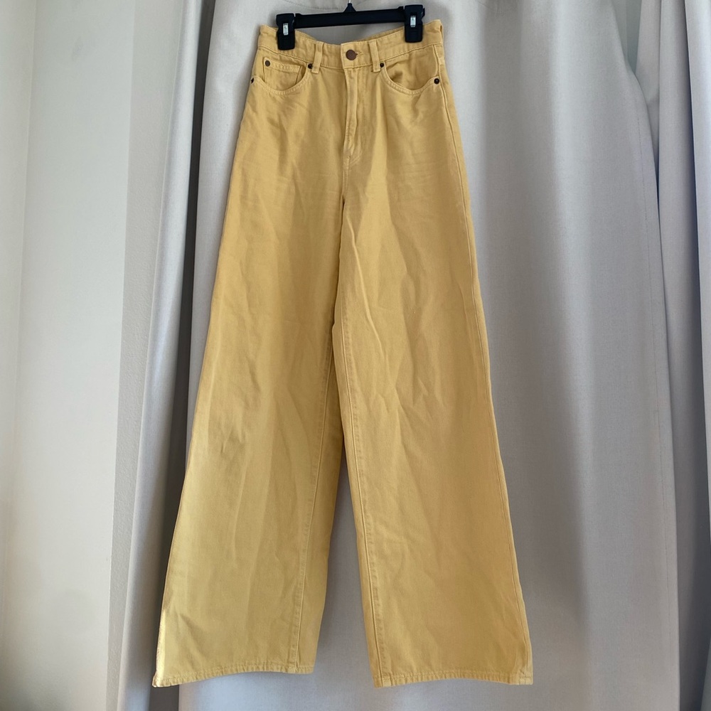 Pastel yellow wide leg jeans